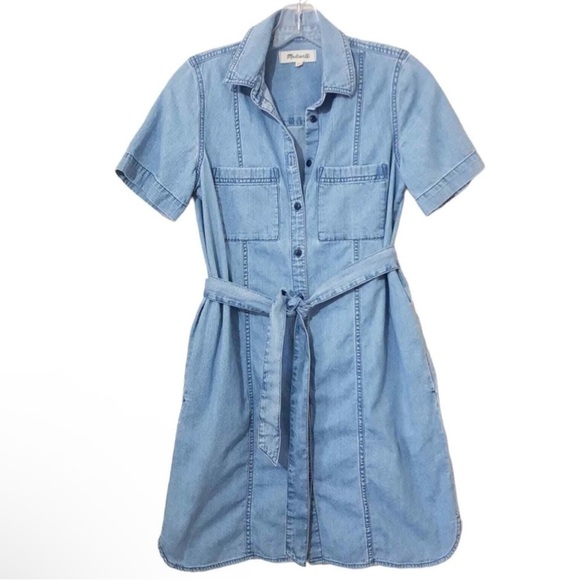 Madewell Denim Seamed Courier Tie-waist Shirt Dress Size XXS - Picture 5 of 5